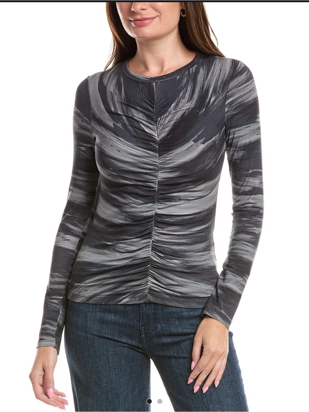 rag & bone Black and Gray Ruched Long-Sleeve Tee